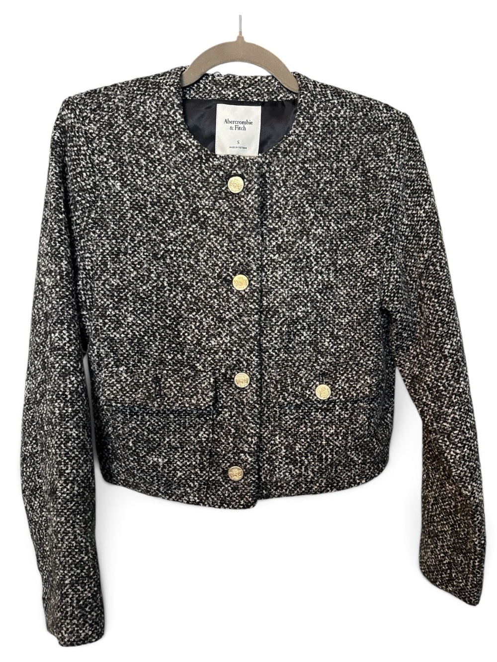 Abercrombie & Fitch Tweed Cropped Jacket Gold Button Blazer Size Small